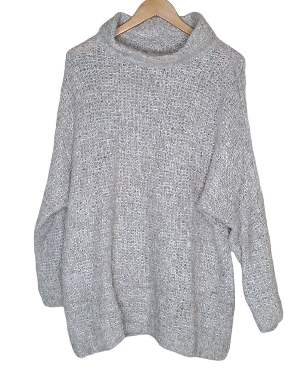 Free People Oversized Sweater Womens XS Beige Alpaca Blend Fuzzy Cowl Neck Boho